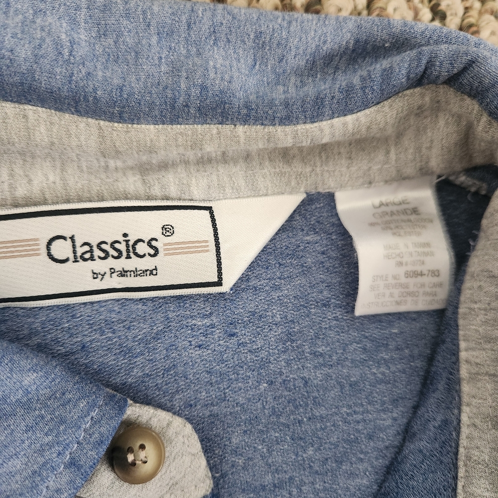 Classics By Palmland Long Sleeve Blue Colorblock Shirt Size Large VTG Grandpa - Picture 5 of 6